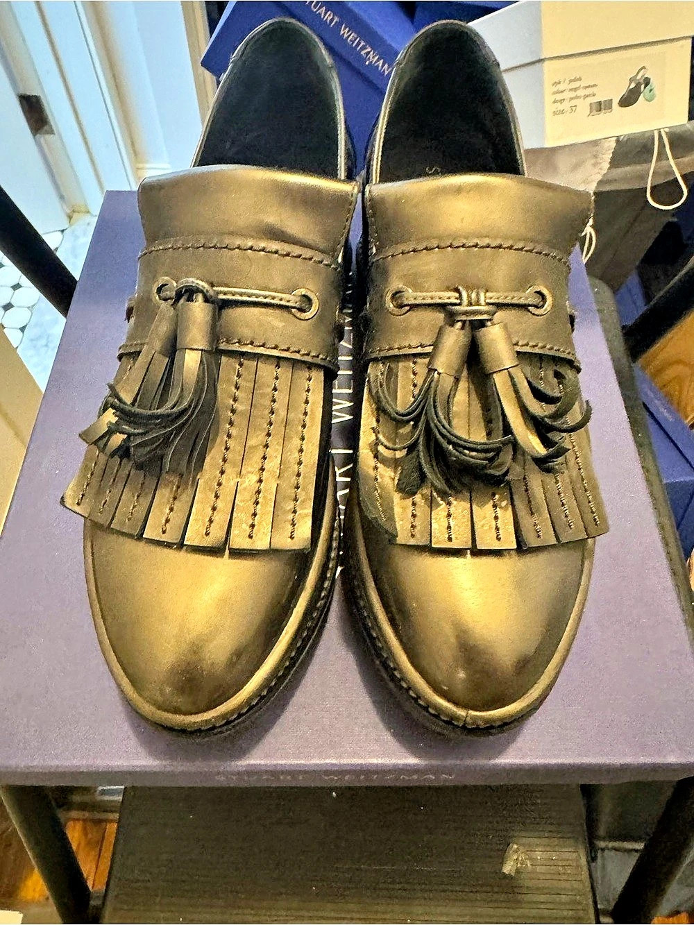 Stuart Weitzman Platform Tassel Loafers in Black Like New